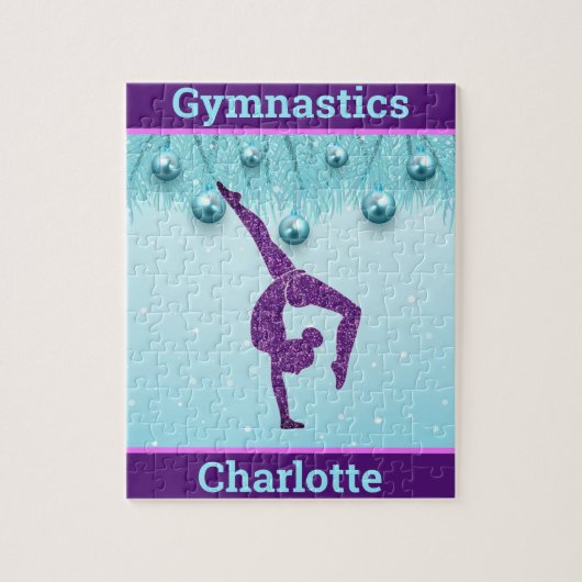 Puzzle Gymnastique Noël violet Aqua Personnalisé (Vertical)