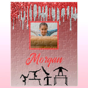 Puzzle Gymnastique personnalisée rouge argent paillettes