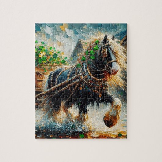 Puzzle Gypsy Vanner Pulling Shamrock St patrick de panier (Vertical)