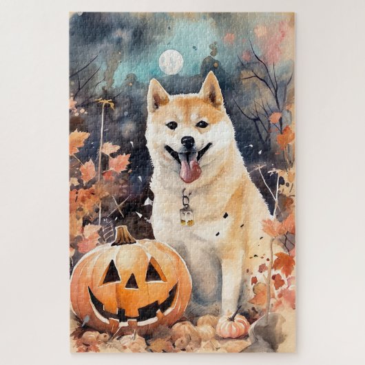 Puzzle Halloween Akita Avec Peur Citrouille (Vertical)