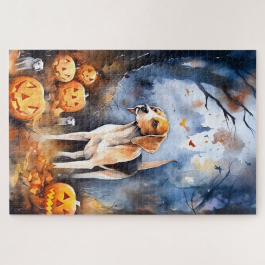 Puzzle Halloween Anglais Foxhound Avec Citrouille (Horizontal)