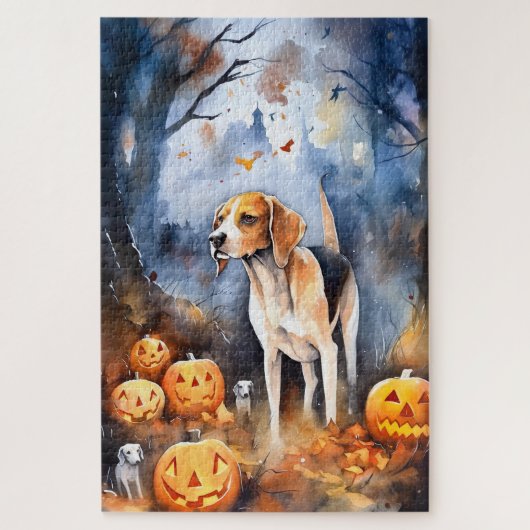 Puzzle Halloween Anglais Foxhound Avec Citrouille (Vertical)