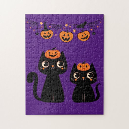 Puzzle Halloween/Automne/Automne/citrouille/chat (Vertical)