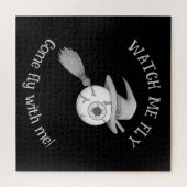 Puzzle Halloween balai sorcière et globe oculaire effraya (Horizontal)