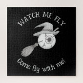 Puzzle Halloween balai sorcière et globe oculaire effraya (Vertical)