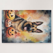 Puzzle Halloween berger allemand avec la peur Citrouille (Horizontal)