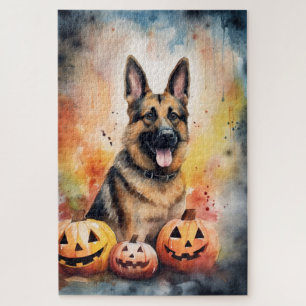 Puzzle Halloween berger allemand avec la peur Citrouille