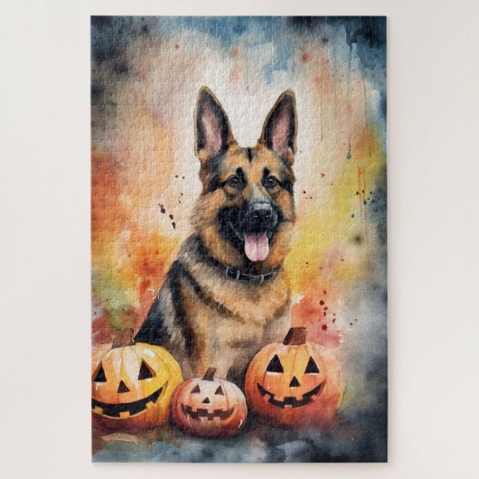 Puzzle Halloween berger allemand avec la peur Citrouille (Vertical)
