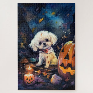 Puzzle Halloween Bichon Frise Avec La Peur Citrouille
