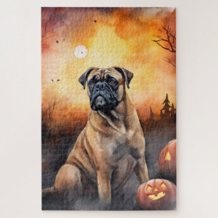 Puzzle Halloween Bullmastiff avec citrouilles effrayant