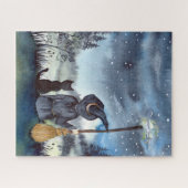 Puzzle Halloween Chat noir et la Sorcière étoile nuit (Horizontal)