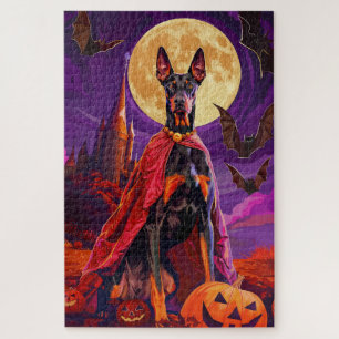 Puzzle Halloween Doberman Vampire Citrouilles Épouvantabl