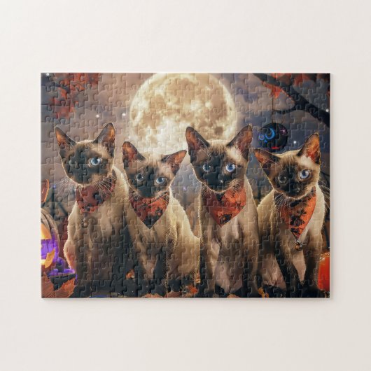 Puzzle Halloween Éffrayant de chats de Siamese (Horizontal)