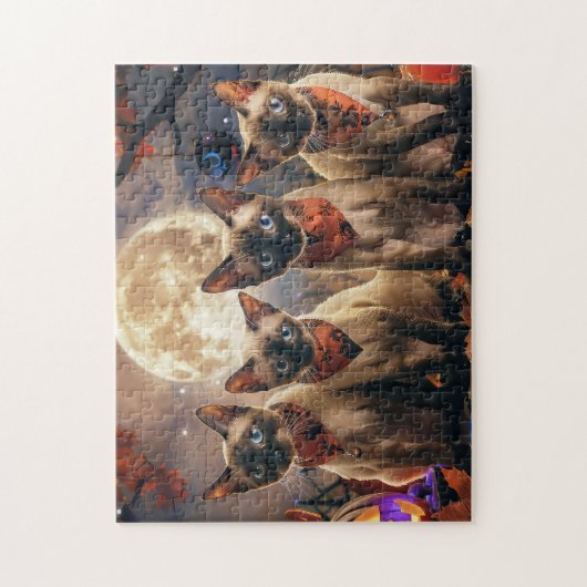 Puzzle Halloween Éffrayant de chats de Siamese (Vertical)