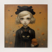 Puzzle Halloween fille et chat (Vertical)