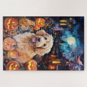 Puzzle Halloween Goldendoodle avec la peur Citrouille (Horizontal)