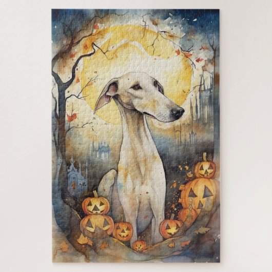 Puzzle Halloween Greyhound Avec La Peur Citrouille (Vertical)