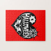 Puzzle Halloween Heart, Black Heart Shape, Spider Web (Horizontal)