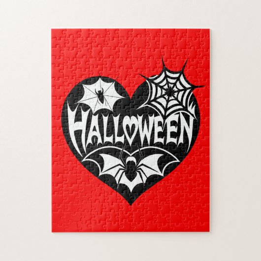 Puzzle Halloween Heart, Black Heart Shape, Spider Web (Vertical)