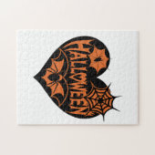 Puzzle Halloween Heart, Black Heart Shape, Spider Web (Horizontal)