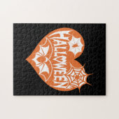Puzzle Halloween Heart, Orange Heart Shape, Spider Web (Horizontal)