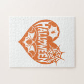 Puzzle Halloween Heart, Orange Heart Shape, Spider Web (Horizontal)
