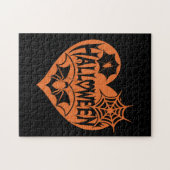 Puzzle Halloween Heart, Orange Heart Shape, Spider Web (Horizontal)