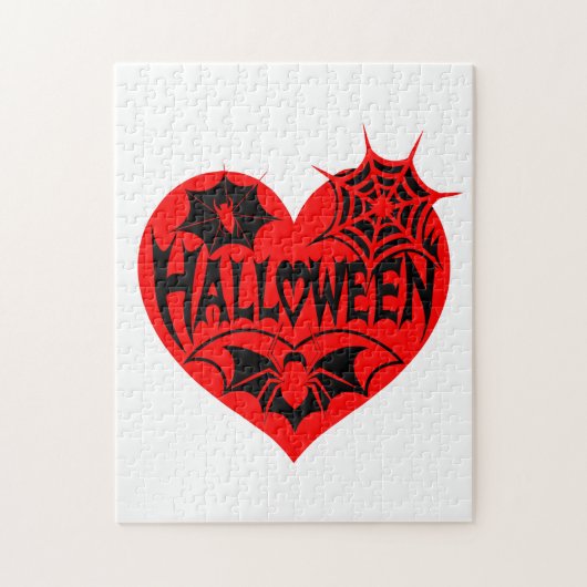 Puzzle Halloween Heart, Red Heart Shape, Spider Web (Vertical)