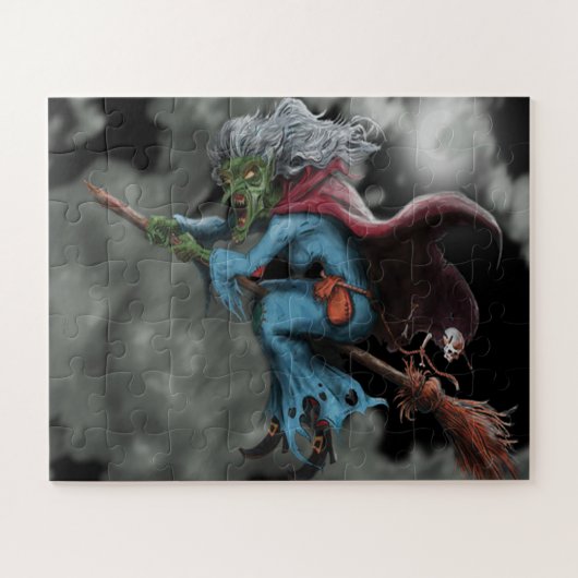 Puzzle Halloween La Nuit Effrayant Volant Sorcier Crâne (Horizontal)