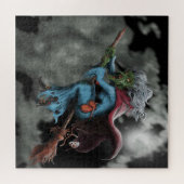 Puzzle Halloween La Nuit Effrayant Volant Sorcier Crâne (Horizontal)