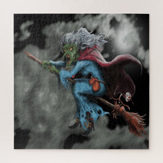 Puzzle Halloween La Nuit Effrayant Volant Sorcier Crâne (Vertical)