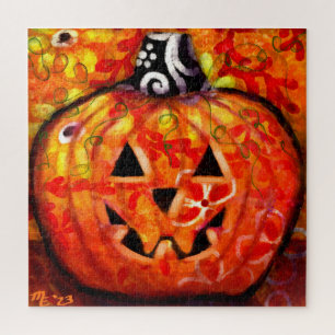 Puzzle Halloween lunaire Jack-o'-lantern Floral Orange