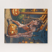 Puzzle Halloween Monster Jack-o-Lantern & Bat Vixen Girl (Horizontal)