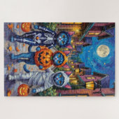 Puzzle Halloween Orientale Bleue Chats Trick-or-Treating (Horizontal)