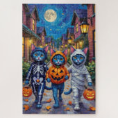 Puzzle Halloween Orientale Bleue Chats Trick-or-Treating (Vertical)