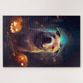 Puzzle Halloween Pitbull avec la peur Citrouille (Horizontal)