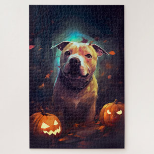 Puzzle Halloween Pitbull avec la peur Citrouille
