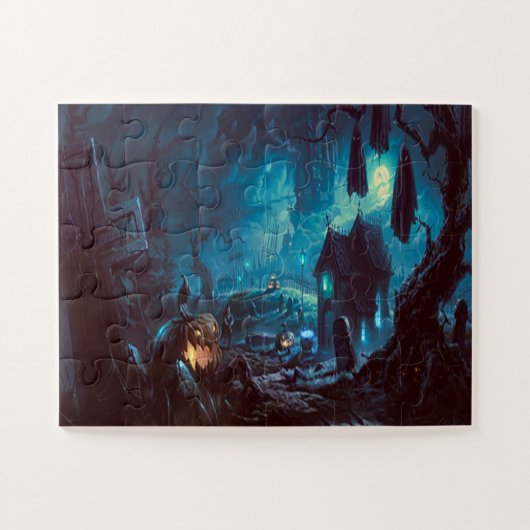 Puzzle Halloween Pleine lune de nuit Haunted Graveyard (Horizontal)