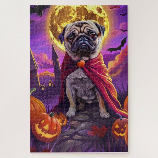 Puzzle Halloween Pug Vampire Citrouilles Épouvantable (Vertical)