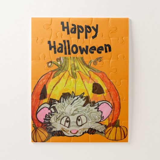 PUZZLE HALLOWEEN PUMPKIN ON TOP OF A MOUSE (Vertical)