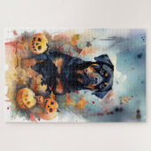Puzzle Halloween Rottweiler avec la peur Citrouille (Horizontal)