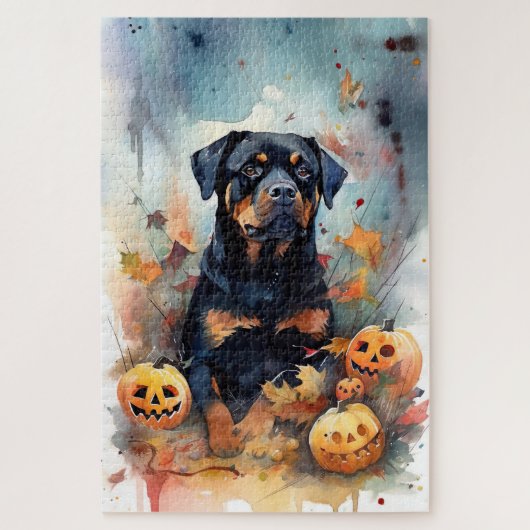Puzzle Halloween Rottweiler avec la peur Citrouille (Vertical)