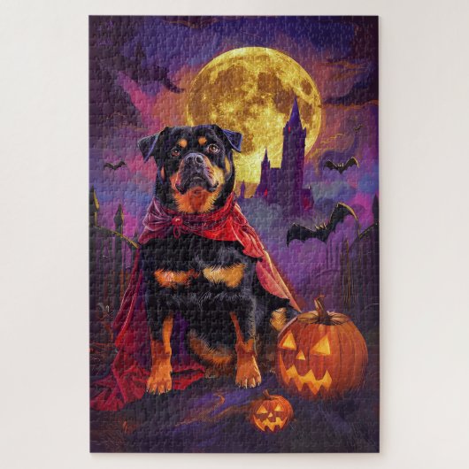 Puzzle Halloween Rottweiler Vampire Citrouilles effroi (Vertical)