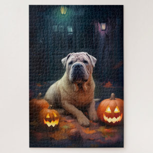 Puzzle Halloween Shar Pei Avec La Peur Citrouille
