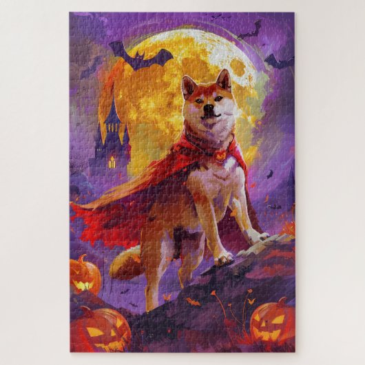 Puzzle Halloween Shiba Inu Vampire Citrouilles effroi (Vertical)