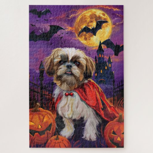 Puzzle Halloween Shih Tzu Vampire Citrouilles Épouvantabl (Vertical)