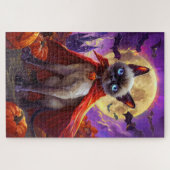 Puzzle Halloween Siamese Chat Vampire Citrouilles effroi (Horizontal)