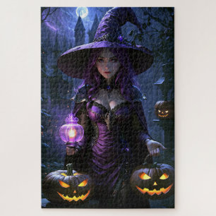 Puzzle Halloween sorcière Animée et Jack-O-Lanterns