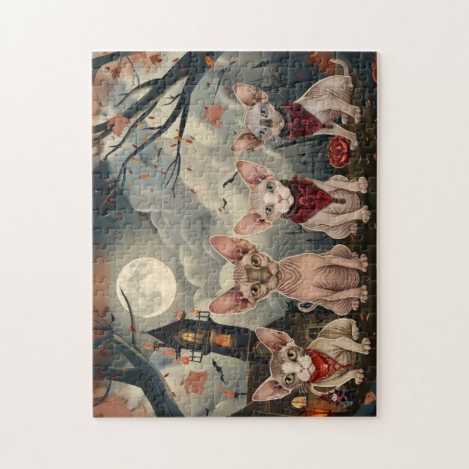 Puzzle Halloween sphynx chats Éffrayant (Vertical)