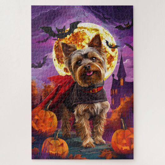 Puzzle Halloween Terrier du Yorkshire Vampire Citrouilles (Vertical)